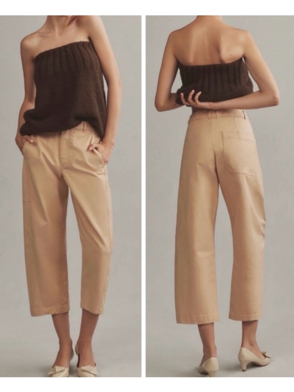 Anthropologie Maeve Beige Cropped Barrel-leg Khakis